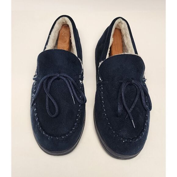 Vance Mens Shearling Slip-on Moccasin Slipper Navy Blue Size 11M - Picture 6 of 9